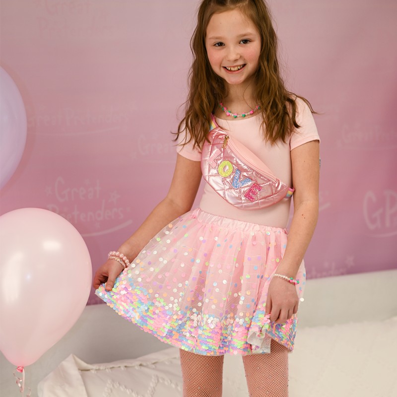 Great Pretenders Party Fun Sequins Skirt - Pink/Neon, SIZE US 4-6