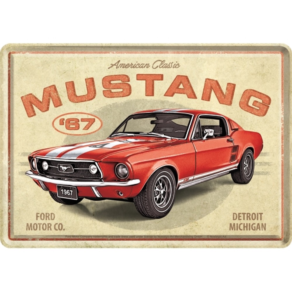 Nostalgic Metal Card Ford Mustang - GT 1967 Red