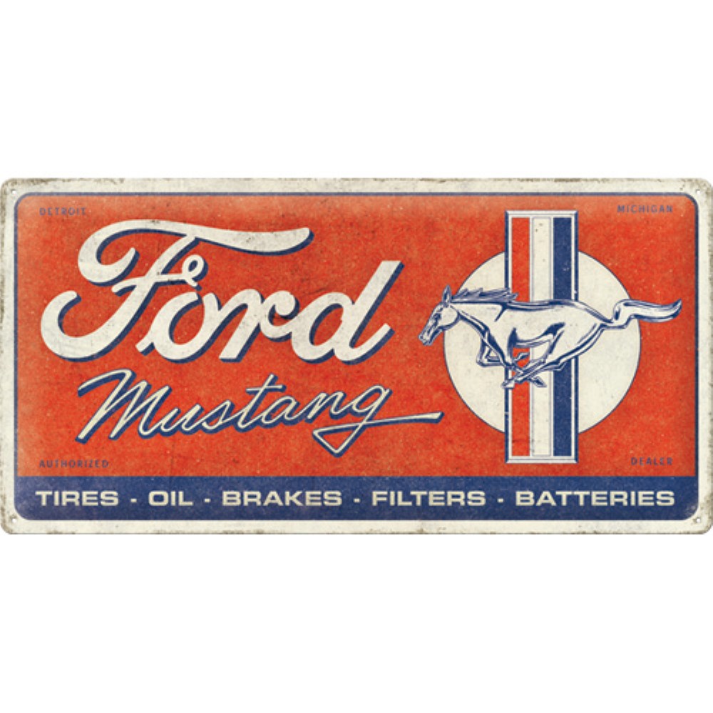 Nostalgic Tin Sign 25 x 50cm Ford Mustang - Horse & Stripes Logo Red