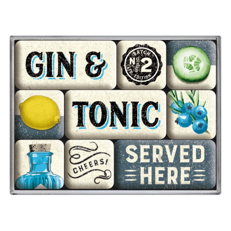 Nostalgic Magnet Set (9pcs) Open Bar Gin & Tonic Served Here