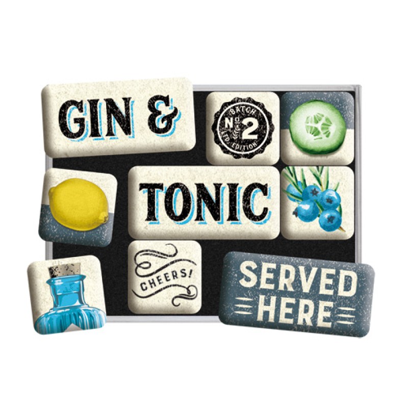 Nostalgic Magnet Set (9pcs) Open Bar Gin & Tonic Served Here