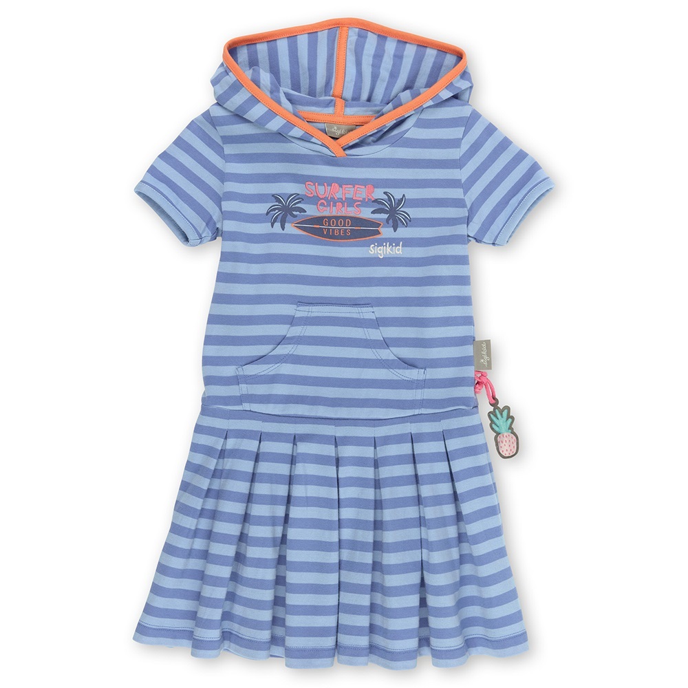 Sigikid casual hoody summer dress for girls, blue striped - Size: 116