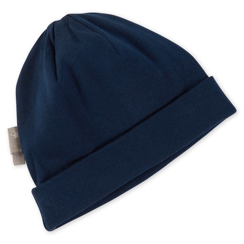 Sigikid Navy beanie hat for little girls with pink flower patch Size 042