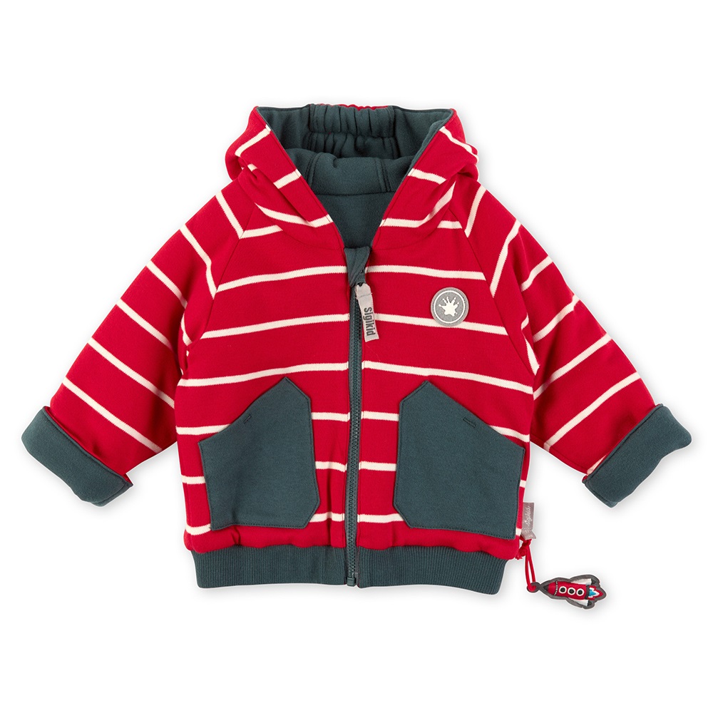 Sigikid Reversible lined hooded baby jacket fox, blue and red/white striped